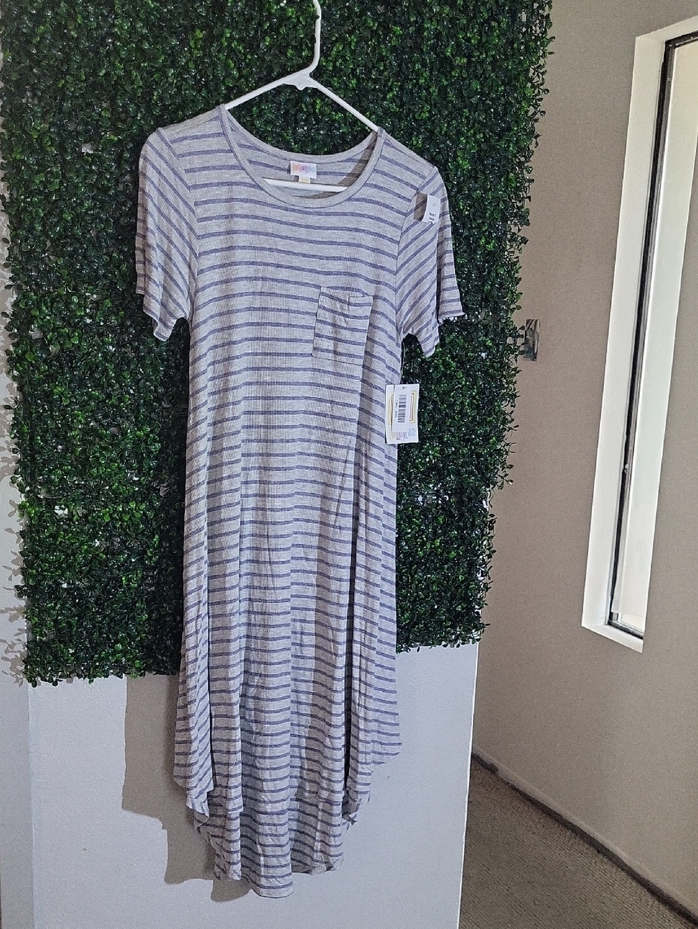 Striped Gray & White Pocket T-Shirt Dress